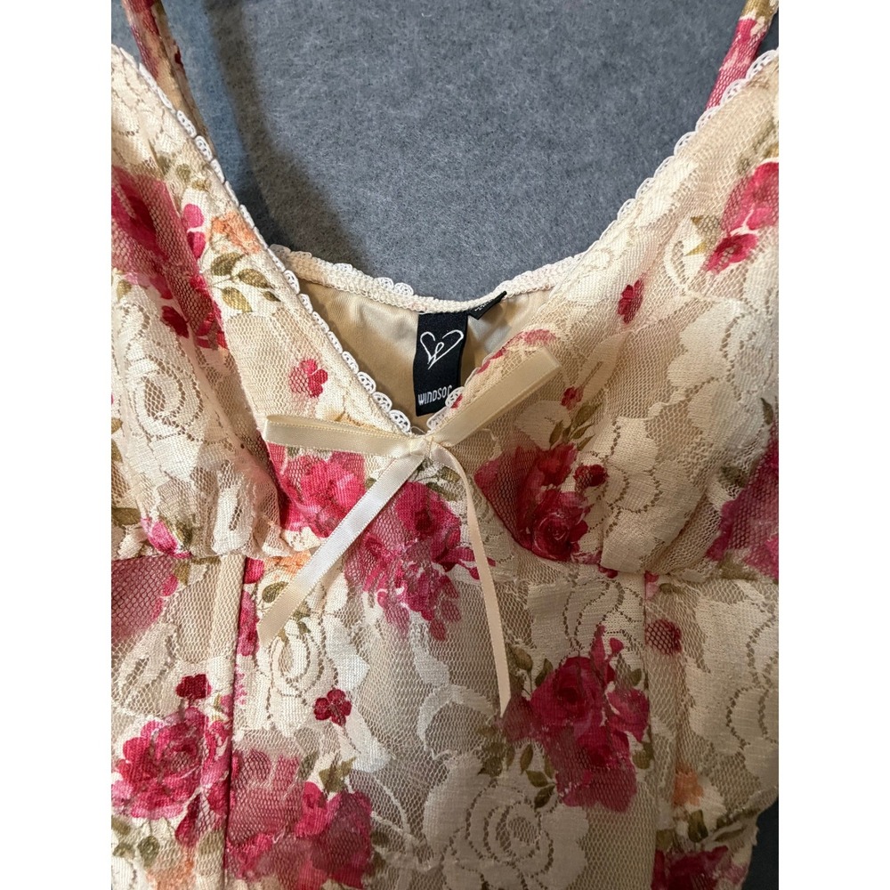 Windsor Floral Lace Corset Top Small Cream Pink Rose Bustier Bow Coquette Style - Picture 3 of 11